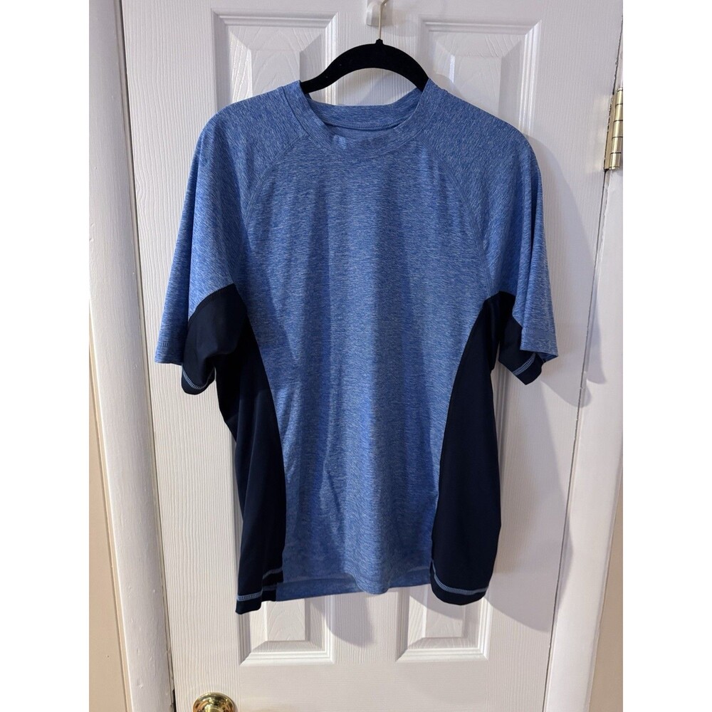 Lands' End Men's Crew Neck Short Sleeve Rash Guard Blue UPF 50 Size Small